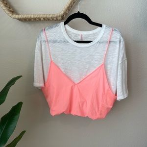 Free People Movement White and Pink Crop Top